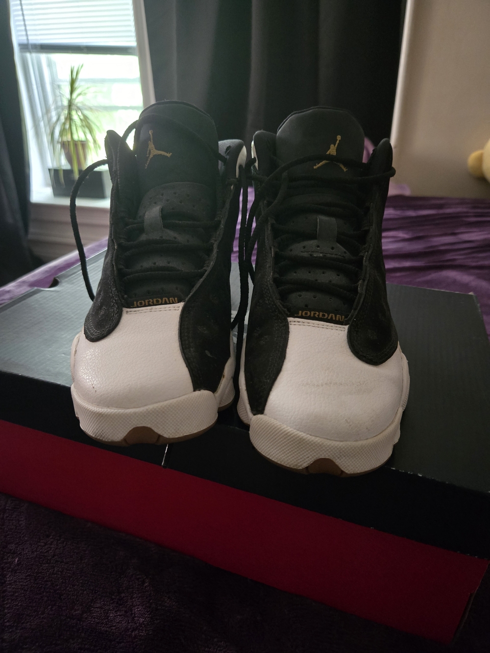 Jordan Black, White & Gold Retro Basketball Shoes BOYS